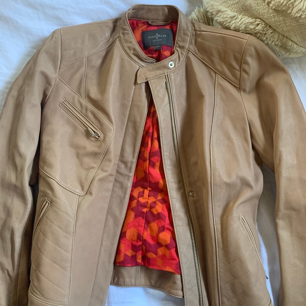 Cole Haan Leather Moto Jacket Size XS